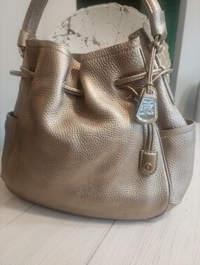 Cole Haan Metallic Pebbled Leather Drawstring Bucket Bag